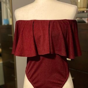 Prettylittlething burgundy Bodysuit top